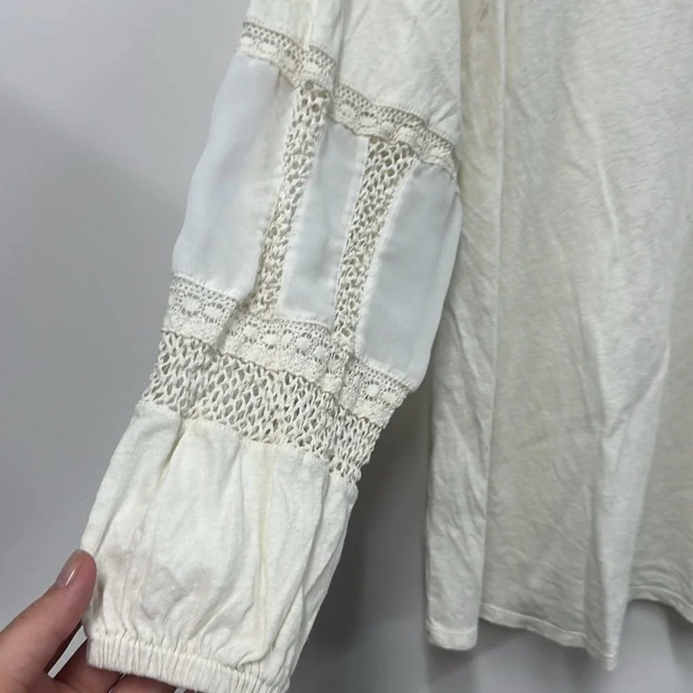 Anthropologie Guest Editor crochet boho peasant long sleeve knit top xs